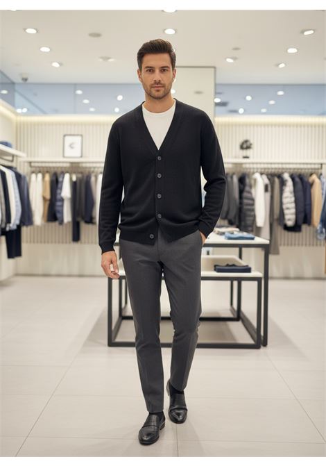 Cardigan Scollo a V in Misto Lino e Cotone Nero DANIELE FIESOLI | Cardigan | 30800013